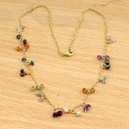 Natural Gemstone beaded necklace, Multi gemstone necklace, Brass with 22k gold plated necklace